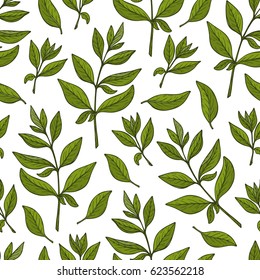 Floral background. Leaves Seamless pattern. Henna plant. Vector leaf. 