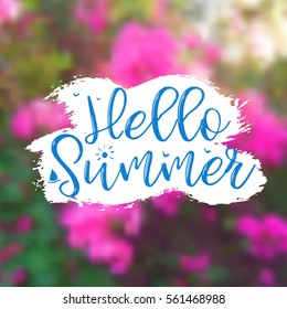 Floral Background with Lettering Hello Summer. Vector Illustration