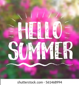 Floral Background with Lettering Hello Summer. Vector Illustration