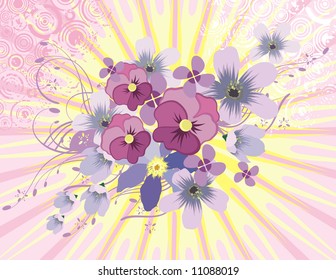 Floral background with light rays and grunge details, vector illustration series.