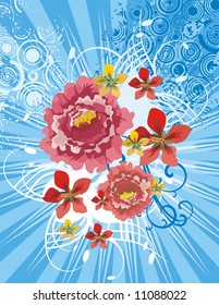 Floral background with light rays and grunge details, vector illustration series.