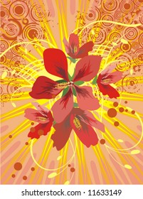 Floral background with light rays and grunge details, vector illustration series.