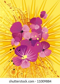 Floral background with lightrays and grunge details, vector illustration series.