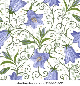 Floral background. Lilac flowers and grass on a white background. Vector illustration.