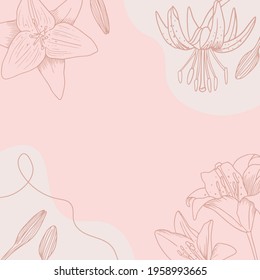 Floral background with lilies flowers. Vector hand drawn style, template