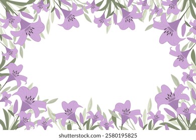 Floral background with lilies. Frame with lily flowers. Design for postcard, invitation, certificate. Vector.