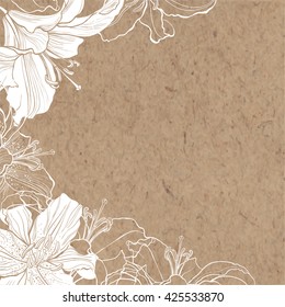 Floral background with lily on kraft paper. Can be greeting card, invitation, design element.