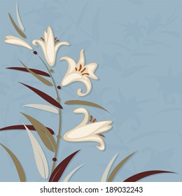 Floral background with lily. Vector illustration, greeting card.