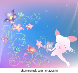 Floral background with little fairy