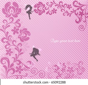 Floral background with little fairy