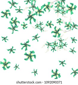 Floral Background. Little Flowers on Square Background. Lovely Lily. Chaotic Pattern. Spring Vector Bace for Print, Card, Banner. Summer Floral Texture on White Background.