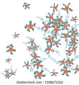 Floral Background. Little Flowers on Square Background. Cute Lily. Chaotic Pattern. Spring Vector Bace for Print, Banner, Poster. Summer Floral Texture on White Background.