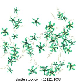 Floral Background. Little Flowers on Square Background. Lovely Lily. Chaotic Pattern. Spring Vector Bace for Print, Card, Poster. Summer Floral Texture on White Background.