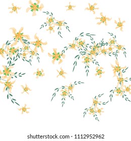 Floral Background. Little Flowers on Square Background. Delicate Lily. Chaotic Pattern. Spring Vector Bace for Print, Card, Banner. Summer Floral Texture on White Background.
