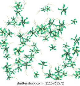 Floral Background. Little Flowers on Square Background. Delicate Lily. Chaotic Pattern. Spring Vector Bace for Print, Card, Poster. Summer Floral Texture on White Background.