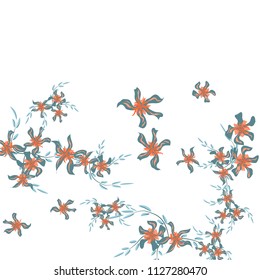 Floral Background. Little Flowers on Square Background. Lovely Lily. Chaotic Pattern. Spring Vector Bace for Print, Card, Poster. Summer Floral Texture on White Background.