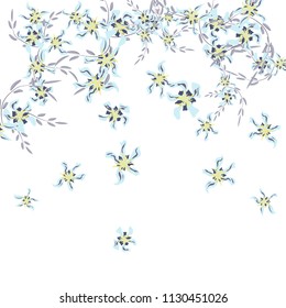 Floral Background. Little Flowers on Square Background. Lovely Lily. Chaotic Pattern. Spring Vector Bace for Print, Banner, Poster. Summer Floral Texture on White Background.