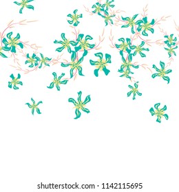 Floral Background. Little Flowers on Square Background. Delicate Lily. Chaotic Pattern. Spring Vector Bace for Card, Banner, Poster. Summer Floral Texture on White Background.