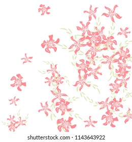 Floral Background. Little Flowers on Square Background. Delicate Lily. Chaotic Pattern. Spring Vector Bace for Print, Banner, Poster. Summer Floral Texture on White Background.