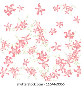 Floral Background. Little Flowers on Square Background. Cute Lily. Chaotic Pattern. Spring Vector Bace for Card, Banner, Poster. Summer Floral Texture on White Background.