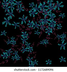 Floral Background. Little Flowers on Square Background. Lovely Lily. Chaotic Pattern. Spring Vector Bace for Print, Banner, Poster. Summer Floral Texture on Black Background.