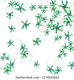 Floral Background. Little Flowers on Square Background. Cute Lily. Chaotic Pattern. Spring Vector Bace for Print, Card, Banner. Summer Floral Texture on White Background.
