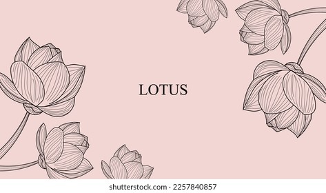 Floral background with Lotuses flowers in vintage style. Lotus flowers line arts design for wallpaper, natural wall arts, banner, prints, invitation and packaging design. vector illustration 