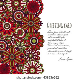 Floral background made of many doodle flowers. Greeting card. Vector illustration.
