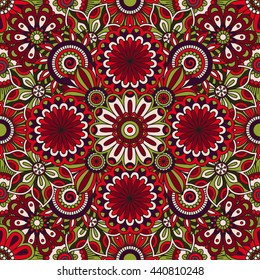 Floral background made of many doodle flowers. Seamless pattern. Vector illustration.