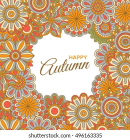 Floral background made of many doodle flowers. Greeting card. Vector illustration.