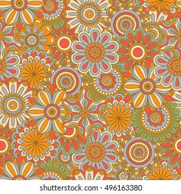 Floral background made of many doodle flowers. Seamless pattern. Vector illustration.