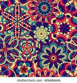 Floral background made of many mandalas. Seamless pattern. Good for weddings, invitation cards, birthdays, etc. Creative hand drawn elements. Vector illustration.