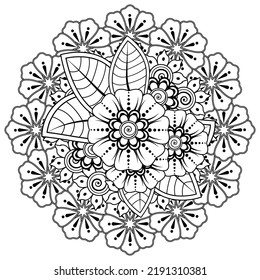Floral Background with mehndi flower. Decorative ornament in ethnic oriental style. Coloring book.