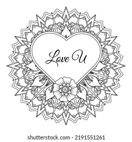 Floral Background with mehndi flower. Decorative ornament in ethnic oriental style. Coloring book.