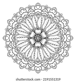 Floral Background With Mehndi Flower. Decorative Ornament In Ethnic Oriental Style. Coloring Book.