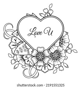 Floral Background with mehndi flower. Decorative ornament in ethnic oriental style. Coloring book.