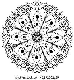 Floral Background With Mehndi Flower. Decorative Ornament In Ethnic Oriental Style. Coloring Book.