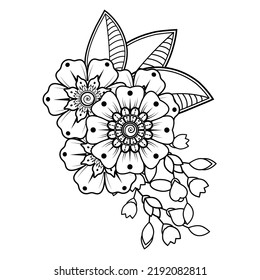 Floral Background With Mehndi Flower. Decorative Ornament In Ethnic Oriental Style. Coloring Book.