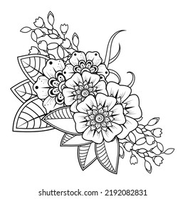 Floral Background With Mehndi Flower. Decorative Ornament In Ethnic Oriental Style. Coloring Book.