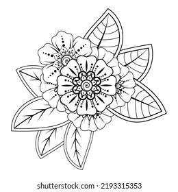 Floral Background with mehndi flower. Decorative ornament in ethnic oriental style, doodle ornament, outline hand draw. Coloring book page.