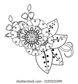 Floral Background with mehndi flower. Decorative ornament in ethnic oriental style, doodle ornament, outline hand draw. Coloring book page.