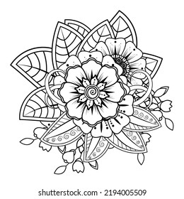 Floral Background with mehndi flower. Decorative ornament in ethnic oriental style, doodle ornament, outline hand draw. Coloring book page.