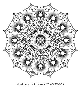 Floral Background with mehndi flower. Decorative ornament in ethnic oriental style, doodle ornament, outline hand draw. Coloring book page.