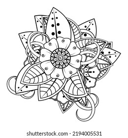 Floral Background with mehndi flower. Decorative ornament in ethnic oriental style, doodle ornament, outline hand draw. Coloring book page.