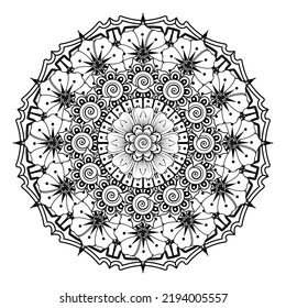 Floral Background with mehndi flower. Decorative ornament in ethnic oriental style, doodle ornament, outline hand draw. Coloring book page.