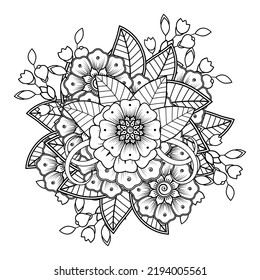 Floral Background with mehndi flower. Decorative ornament in ethnic oriental style, doodle ornament, outline hand draw. Coloring book page.