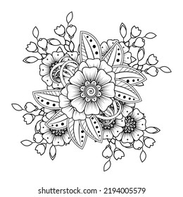 Floral Background with mehndi flower. Decorative ornament in ethnic oriental style, doodle ornament, outline hand draw. Coloring book page.