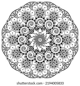 Floral Background with mehndi flower. Decorative ornament in ethnic oriental style, doodle ornament, outline hand draw. Coloring book page.