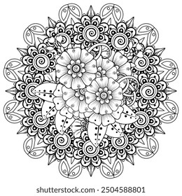 Floral Background with mehndi flower. Decorative ornament in ethnic oriental style, doodle ornament, outline hand draw. Coloring book page.