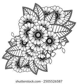 Floral Background with mehndi flower. Decorative ornament in ethnic oriental style, doodle ornament, outline hand draw. Coloring book page.